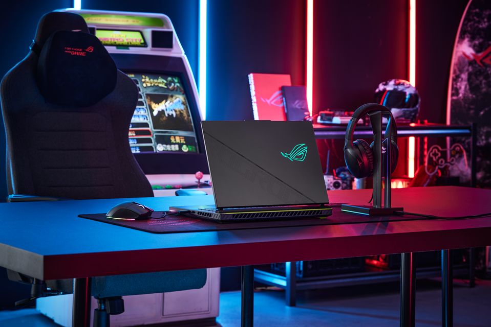 A Strix G 18 Laptop Set up in a Pro Gamer Room